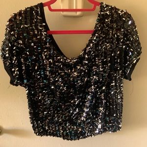 Almost Famous party black sequence top,size s.